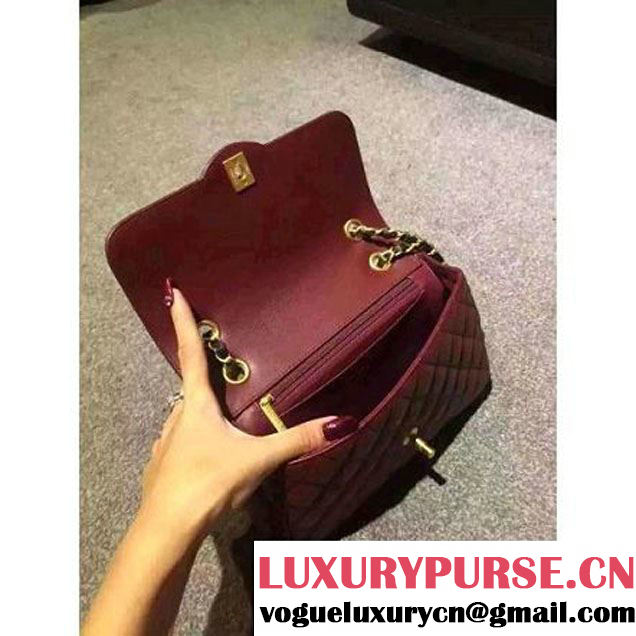 Chanel Two-tone Lambskin Flap Bag Burgundy Cruise 2016 (2A057-112619 )