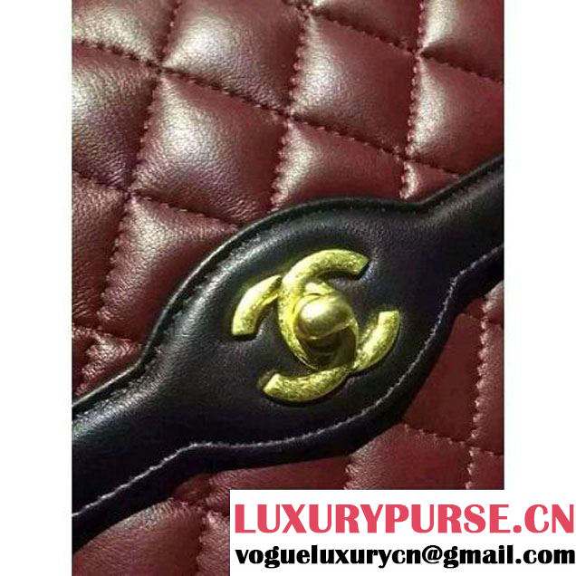 Chanel Two-tone Lambskin Flap Bag Burgundy Cruise 2016 (2A057-112619 )
