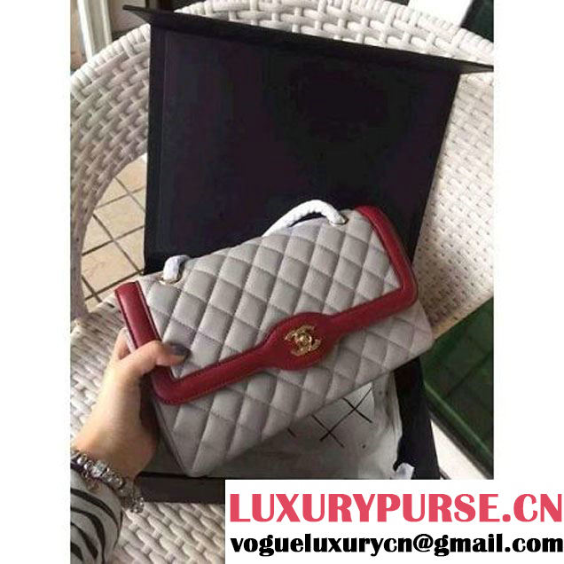 Chanel Two-tone Lambskin Flap Bag Grey/Red Cruise 2016 (1A001-120913 )