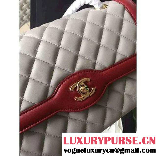 Chanel Two-tone Lambskin Flap Bag Grey/Red Cruise 2016 (1A001-120913 )