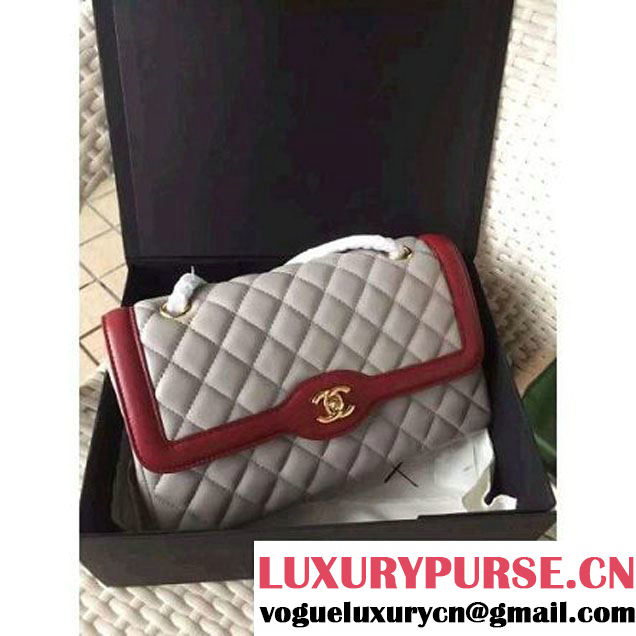 Chanel Two-tone Lambskin Flap Bag Grey/Red Cruise 2016 (1A001-120913 )
