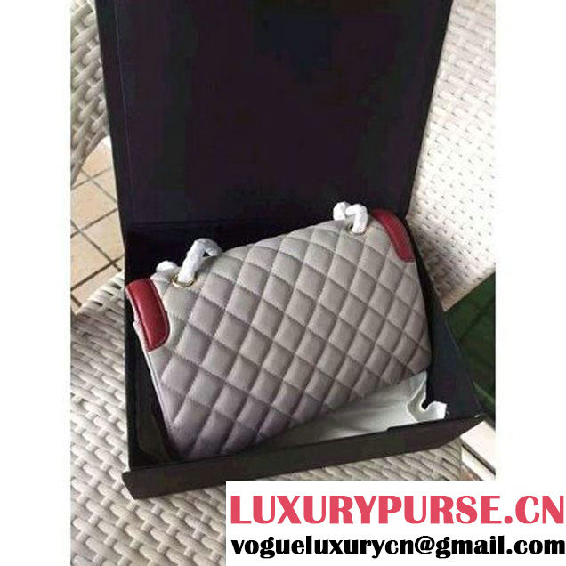 Chanel Two-tone Lambskin Flap Bag Grey/Red Cruise 2016 (1A001-120913 )