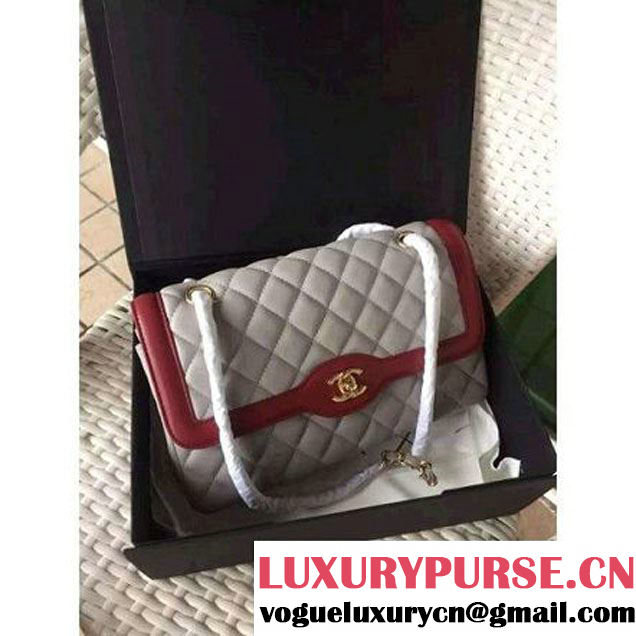 Chanel Two-tone Lambskin Flap Bag Grey/Red Cruise 2016 (1A001-120913 )