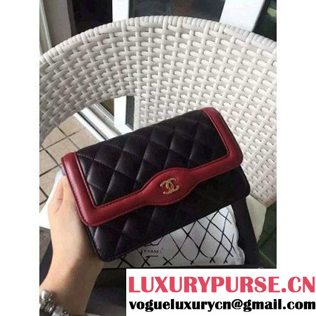 Chanel Small Two-tone Lambskin Flap Bag Black/Red Cruise 2016 (1A001-120915 )