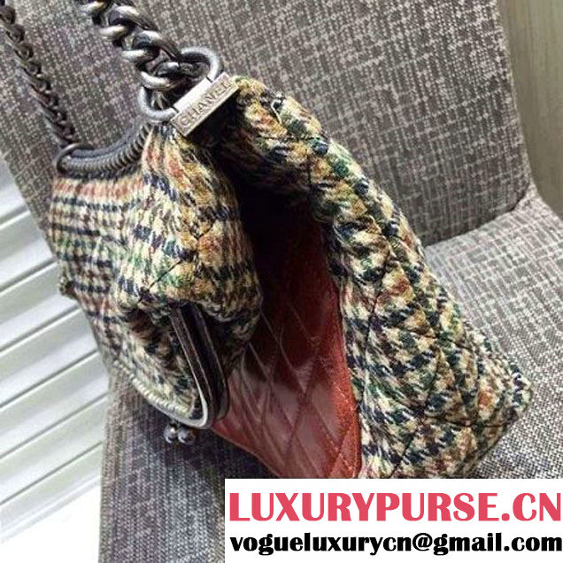 Chanel Wool And Orange Calfskin Flap Bag Embellished With A Tabatiere Clasp Fall-Winter 2015 (FTH-121608 )