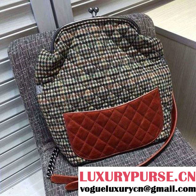 Chanel Wool And Orange Calfskin Flap Bag Embellished With A Tabatiere Clasp Fall-Winter 2015 (FTH-121608 )
