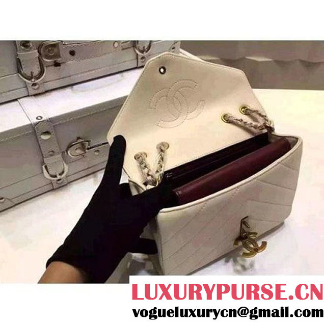 Chanel Herringbone Quilted Lambskin Flap Bag With A Removable Pouch Off-White Cruise 2016 (FTH-122303 )