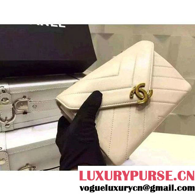 Chanel Herringbone Quilted Lambskin Flap Bag With A Removable Pouch Off-White Cruise 2016 (FTH-122303 )