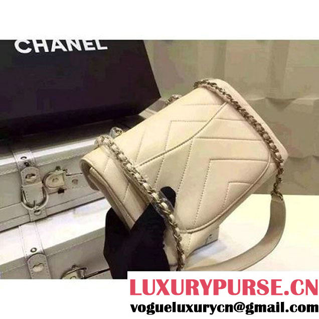 Chanel Herringbone Quilted Lambskin Flap Bag With A Removable Pouch Off-White Cruise 2016 (FTH-122303 )