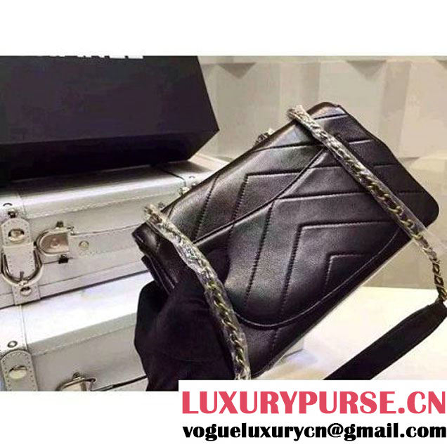 Chanel Herringbone Quilted Lambskin Flap Bag With A Removable Pouch Black Cruise 2016 (FTH-122304 )
