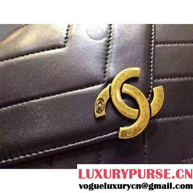 Chanel Herringbone Quilted Lambskin Flap Bag With A Removable Pouch Black Cruise 2016 (FTH-122304 )