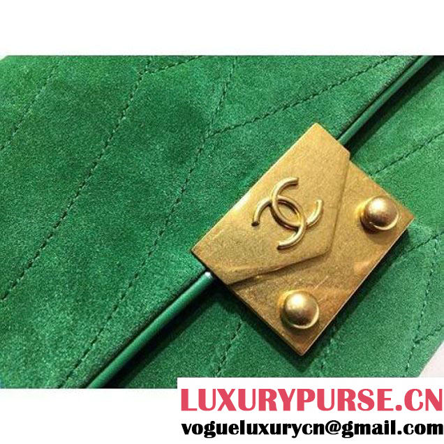 Chanel Medium Suede Calfskin And Lambskin Flap Bag Green Cruise 2016 (FTH-122305 )