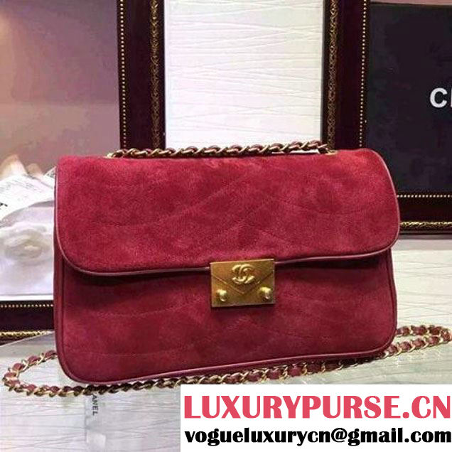 Chanel Medium Suede Calfskin And Lambskin Flap Bag Red Cruise 2016 (FTH-122306 )