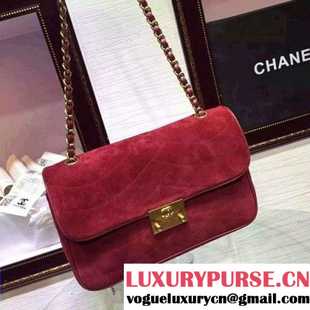 Chanel Medium Suede Calfskin And Lambskin Flap Bag Red Cruise 2016 (FTH-122306 )