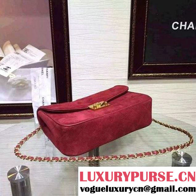 Chanel Medium Suede Calfskin And Lambskin Flap Bag Red Cruise 2016 (FTH-122306 )
