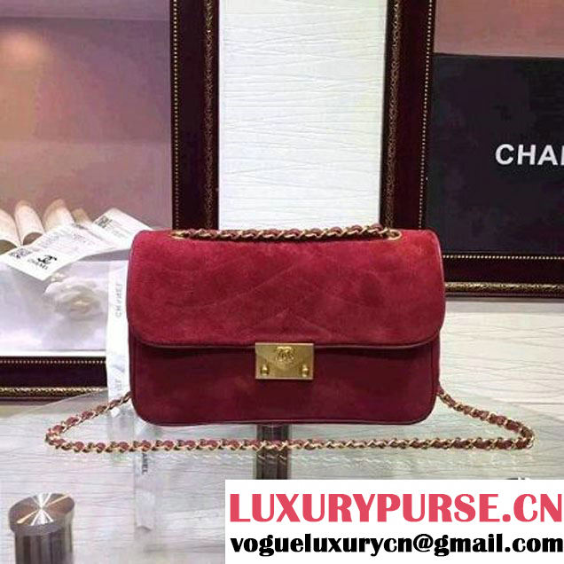 Chanel Medium Suede Calfskin And Lambskin Flap Bag Red Cruise 2016 (FTH-122306 )