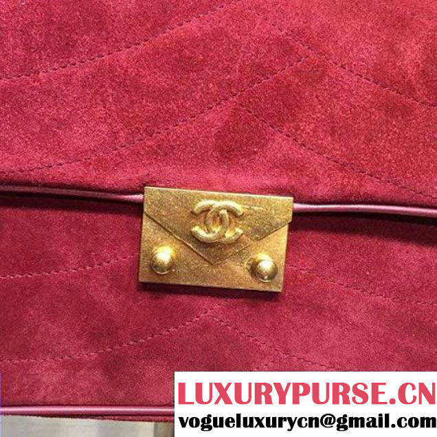 Chanel Medium Suede Calfskin And Lambskin Flap Bag Red Cruise 2016 (FTH-122306 )