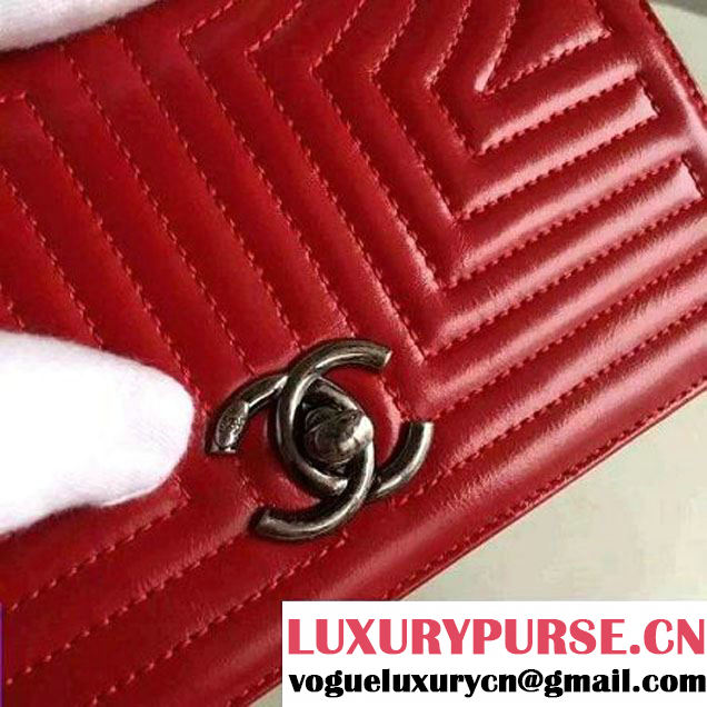 Chanel Small Geometirc Wax Calfskin Flap Bag Red Spring 2016 (FTH-010411 )