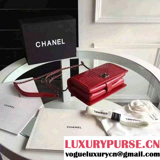 Chanel Small Geometirc Wax Calfskin Flap Bag Red Spring 2016 (FTH-010411 )