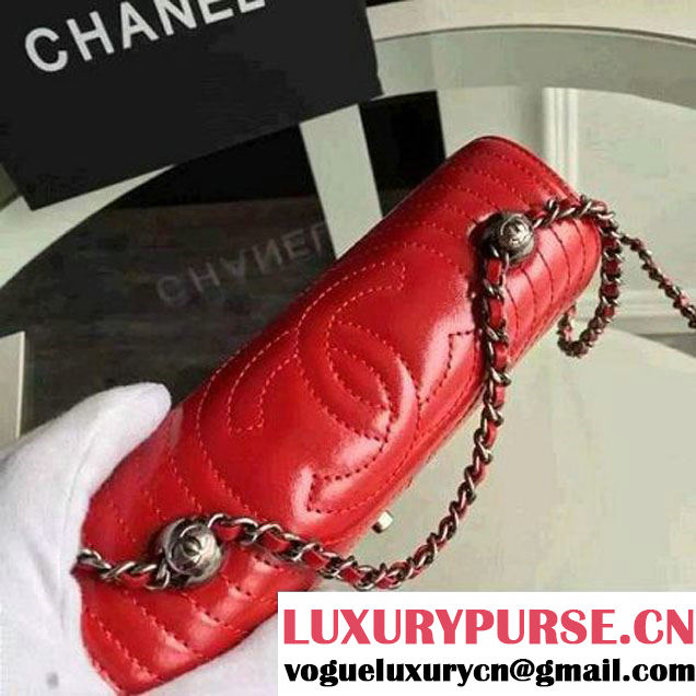 Chanel Small Geometirc Wax Calfskin Flap Bag Red Spring 2016 (FTH-010411 )