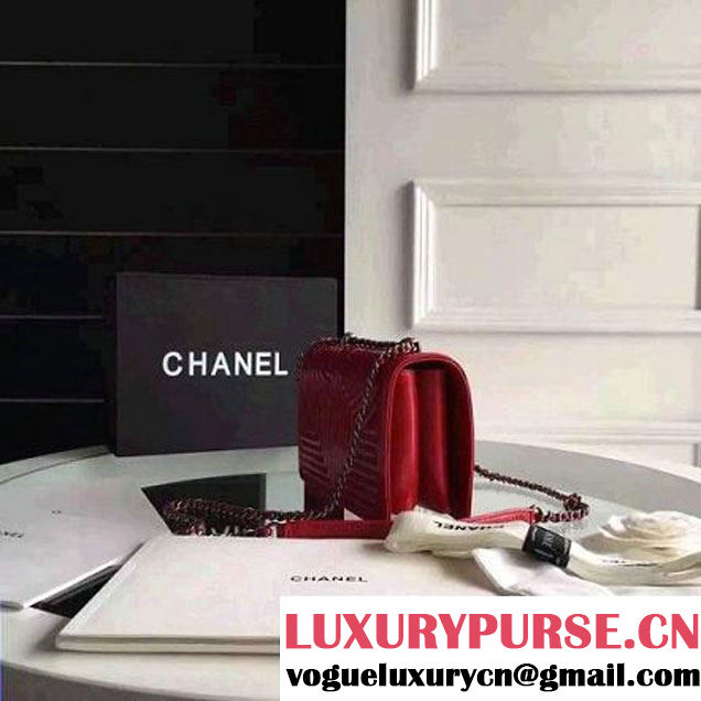 Chanel Small Geometirc Wax Calfskin Flap Bag Red Spring 2016 (FTH-010411 )