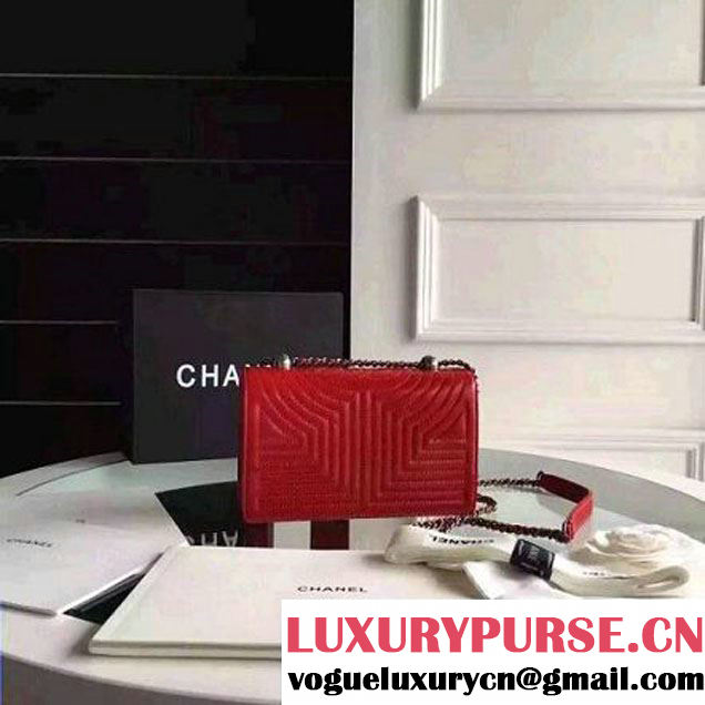 Chanel Small Geometirc Wax Calfskin Flap Bag Red Spring 2016 (FTH-010411 )