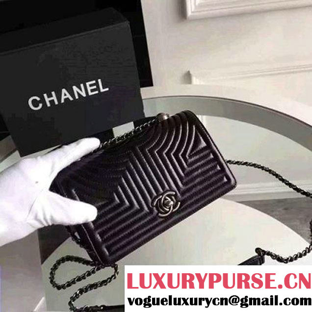 Chanel Small Geometirc Wax Calfskin Flap Bag Black Spring 2016 (FTH-010412 )