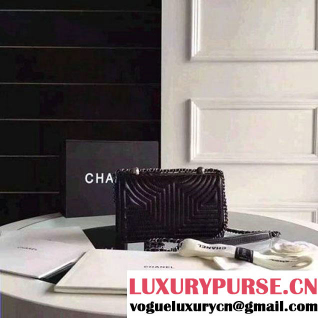 Chanel Small Geometirc Wax Calfskin Flap Bag Black Spring 2016 (FTH-010412 )