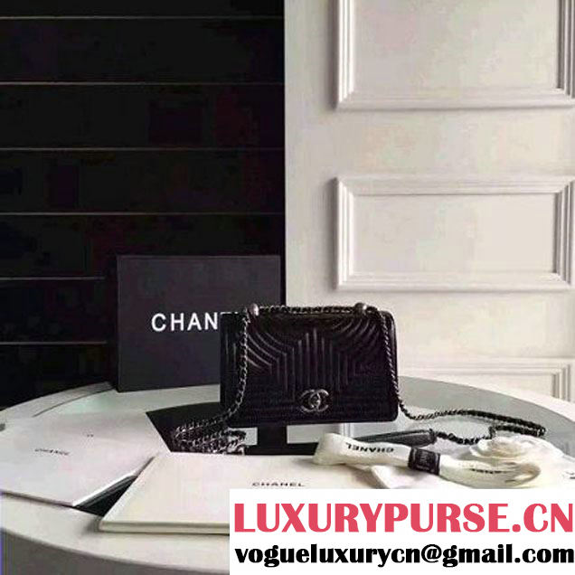 Chanel Small Geometirc Wax Calfskin Flap Bag Black Spring 2016 (FTH-010412 )