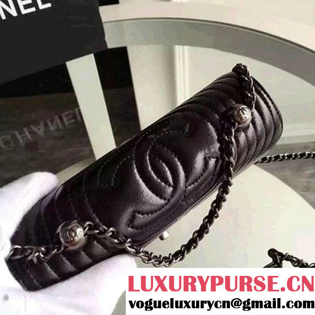 Chanel Small Geometirc Wax Calfskin Flap Bag Black Spring 2016 (FTH-010412 )