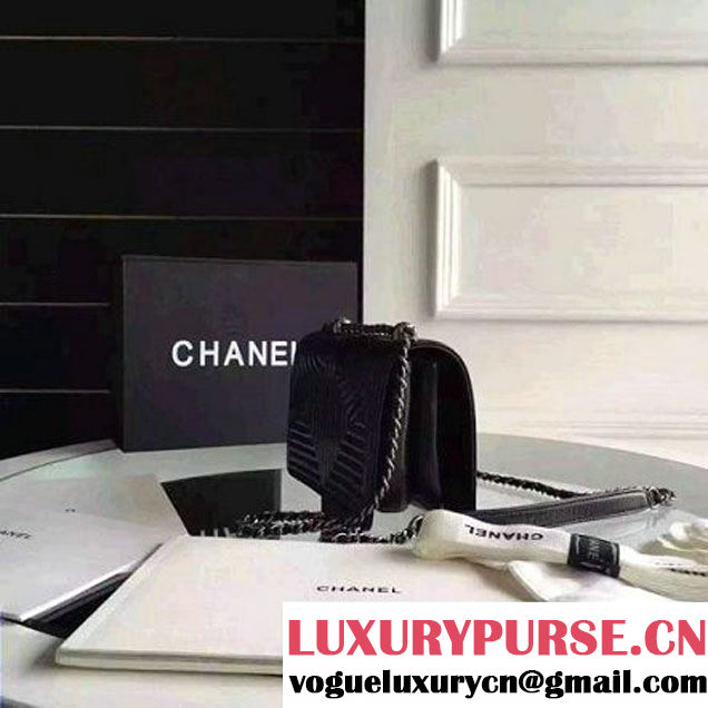 Chanel Small Geometirc Wax Calfskin Flap Bag Black Spring 2016 (FTH-010412 )