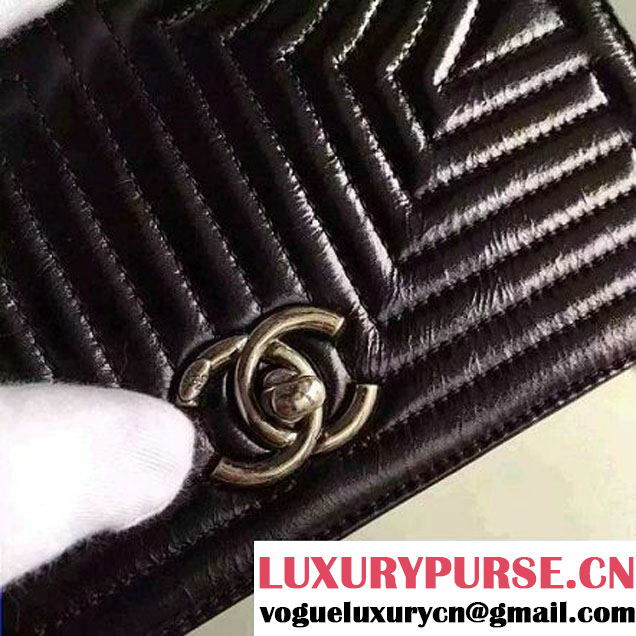 Chanel Small Geometirc Wax Calfskin Flap Bag Black Spring 2016 (FTH-010412 )