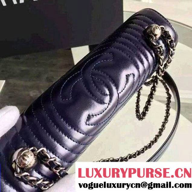 Chanel Geometirc Wax Calfskin Flap Bag Deep Blue Spring 2016 (FTH-010413 )