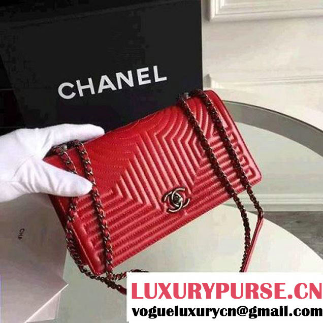 Chanel Geometirc Wax Calfskin Flap Bag Red Spring 2016 (FTH-010414 )