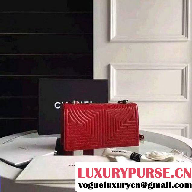 Chanel Geometirc Wax Calfskin Flap Bag Red Spring 2016 (FTH-010414 )