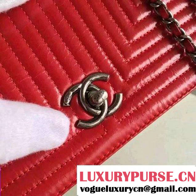 Chanel Geometirc Wax Calfskin Flap Bag Red Spring 2016 (FTH-010414 )