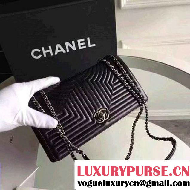 Chanel Geometirc Wax Calfskin Flap Bag Black Spring 2016 (FTH-010415 )