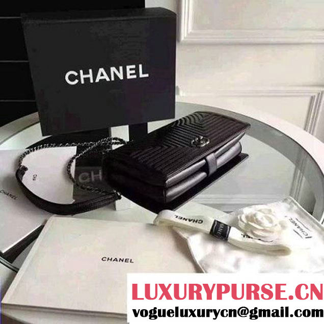 Chanel Geometirc Wax Calfskin Flap Bag Black Spring 2016 (FTH-010415 )