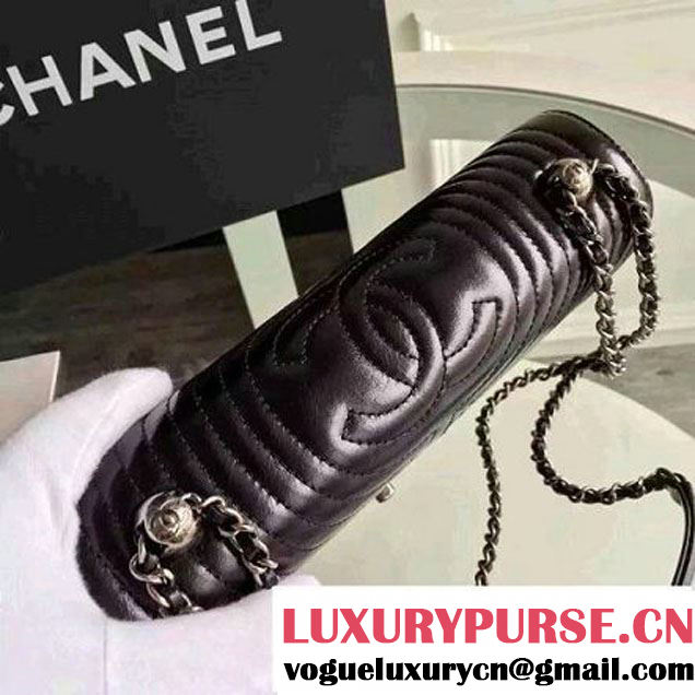 Chanel Geometirc Wax Calfskin Flap Bag Black Spring 2016 (FTH-010415 )