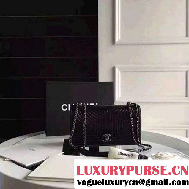 Chanel Geometirc Wax Calfskin Flap Bag Black Spring 2016 (FTH-010415 )