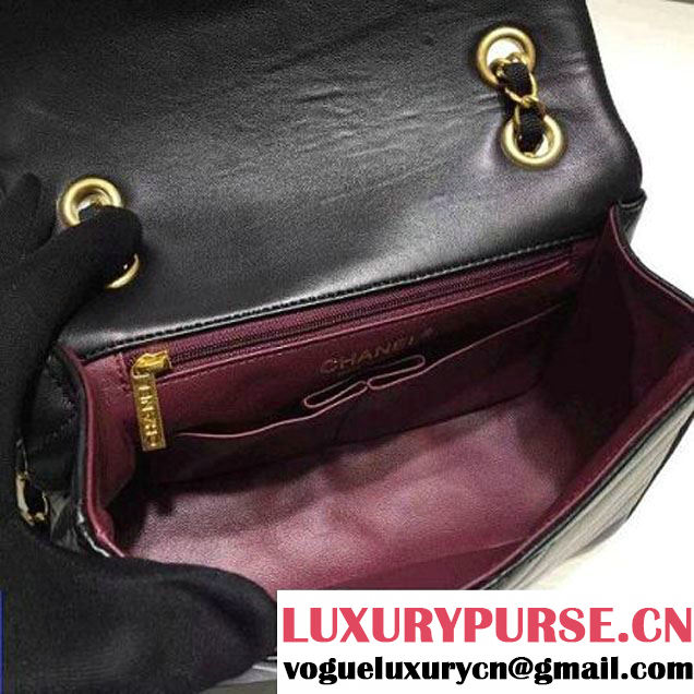 Chanel Small Lambskin Flap Bag Embellished With Fabric Lining Black 2016 (FTH-6011111 )