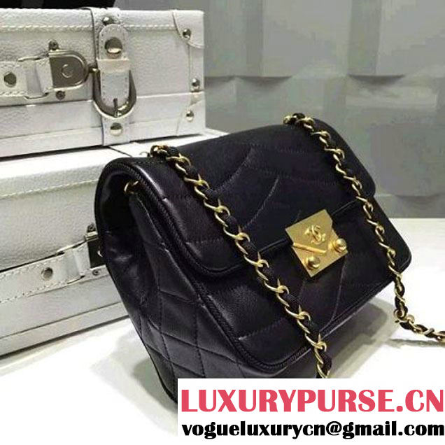 Chanel Small Lambskin Flap Bag Embellished With Fabric Lining Black 2016 (FTH-6011111 )
