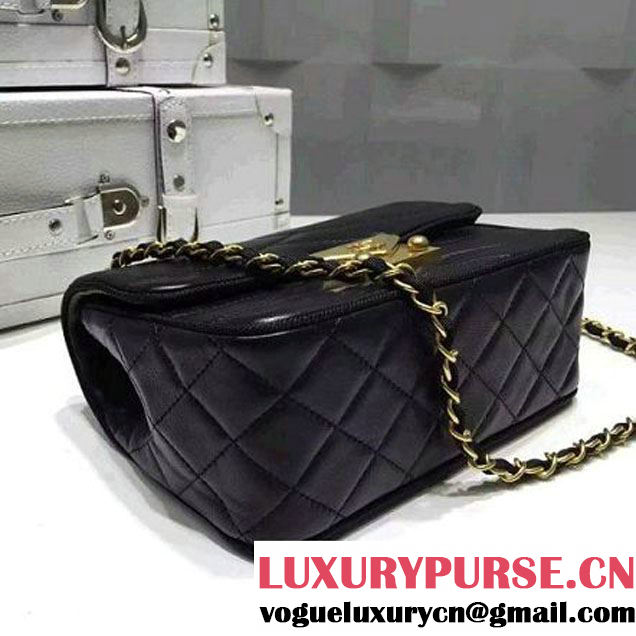 Chanel Small Lambskin Flap Bag Embellished With Fabric Lining Black 2016 (FTH-6011111 )