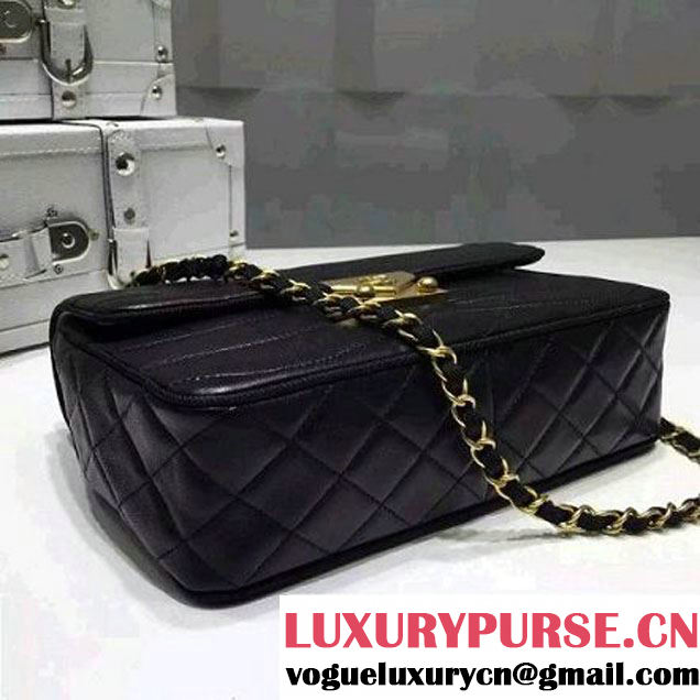 Chanel Lambskin Flap Bag Embellished With Fabric Lining Black 2016 (FTH-6011112 )