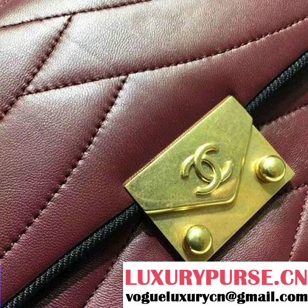 Chanel Lambskin Flap Bag Embellished With Fabric Lining Burgundy 2016 (FTH-6011113 )