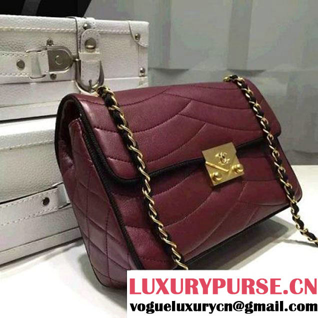 Chanel Lambskin Flap Bag Embellished With Fabric Lining Burgundy 2016 (FTH-6011113 )