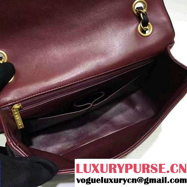 Chanel Lambskin Flap Bag Embellished With Fabric Lining Burgundy 2016 (FTH-6011113 )
