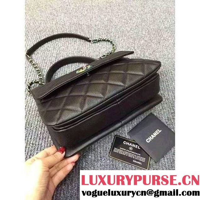 Chanel Dark Grey Calfskin Flap Bag Embellished With Chain Metallic Plate and Iridescent Hardware 2016 (DD-6011335 )