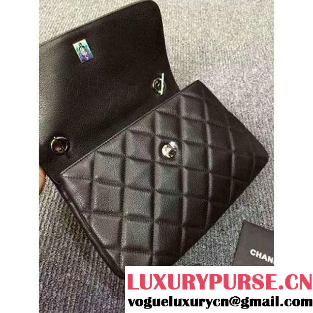 Chanel Dark Grey Calfskin Flap Bag Embellished With Chain Metallic Plate and Iridescent Hardware 2016 (DD-6011335 )