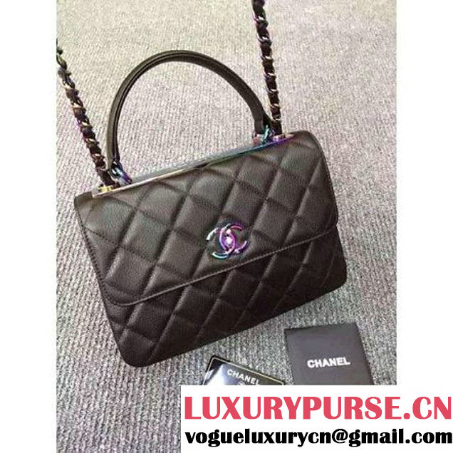 Chanel Dark Grey Calfskin Flap Bag Embellished With Chain Metallic Plate and Iridescent Hardware 2016 (DD-6011335 )